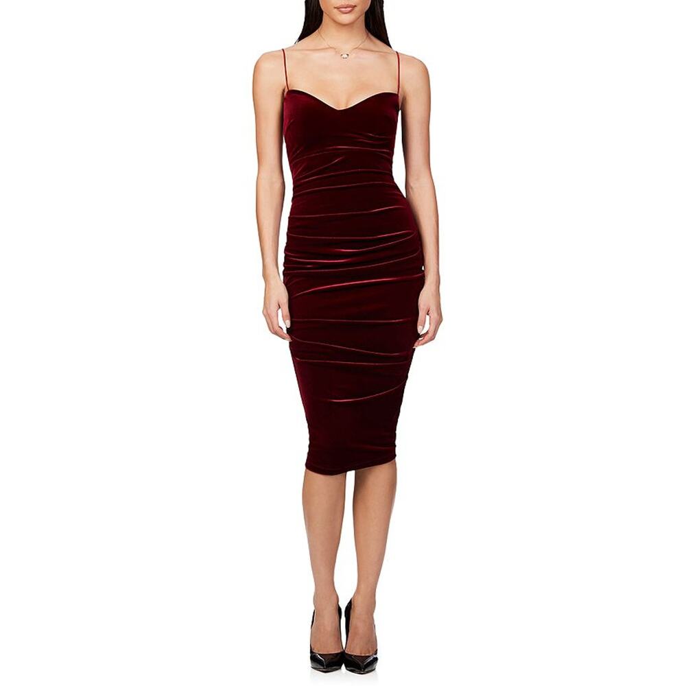Nookie Velvet Burgundy Rumi Midi Dress Size Medium